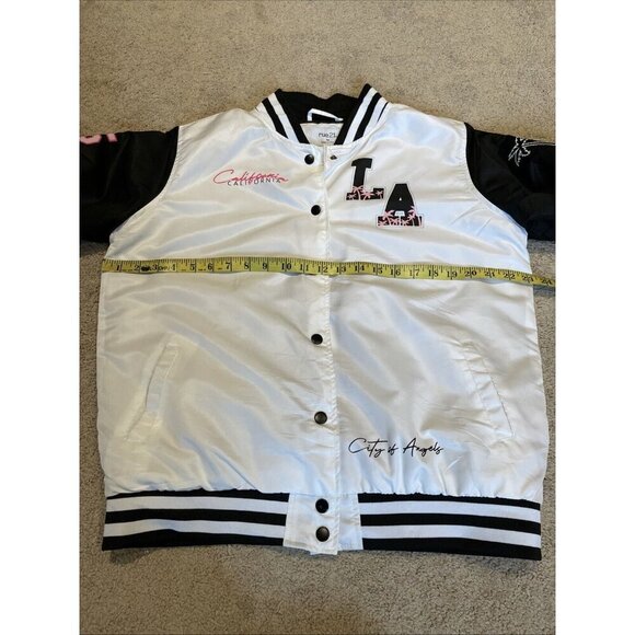 Vintage Y2K  rue21 Satin Varsity Jacket Size Medium White Los Angelos California - Picture 13 of 16